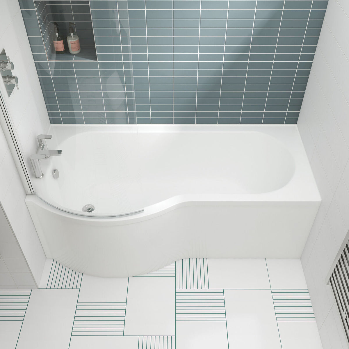 Modern Splash 1600mm Left-Hand P Shaped Shower Bath With Legs