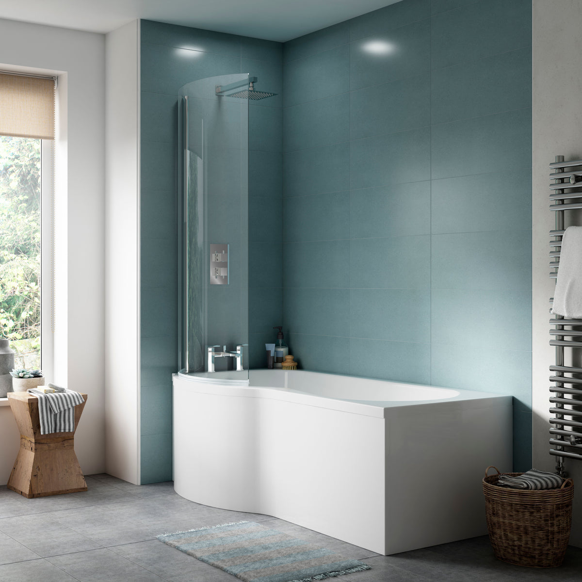 Modern Splash 1600mm Left-Hand P Shaped Shower Bath With Legs
