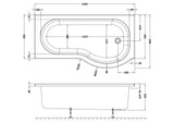 Modern Splash 1600mm Right-Hand P Shaped Shower Bath With Legs