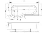 Modern Splash 1700mm Left-Hand P Shaped Shower Bath With Legs