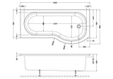 Modern Splash 1700mm Right-Hand P Shaped Shower Bath With Legs