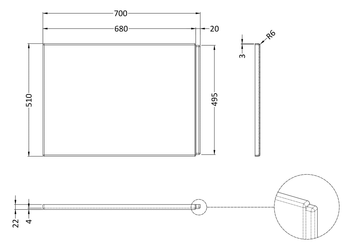 Modern Splash 700mm P-Shaped Acrylic Shower Bath End Panel