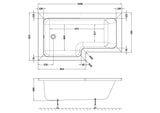 Modern Splash 1500mm Left-Hand Square Shower Bath With Legs