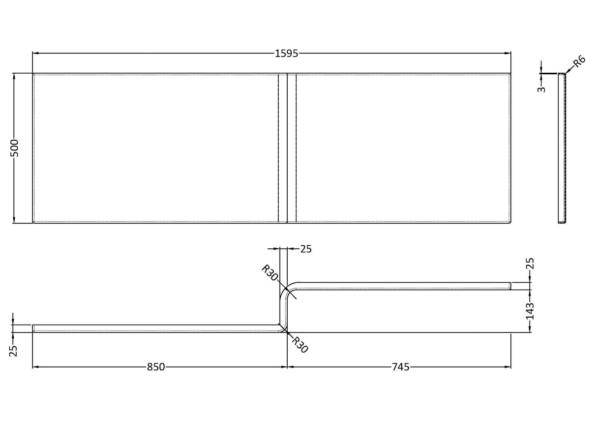 Modern Splash 1600mm L-Shaped Acrylic Shower Bath Front Panel