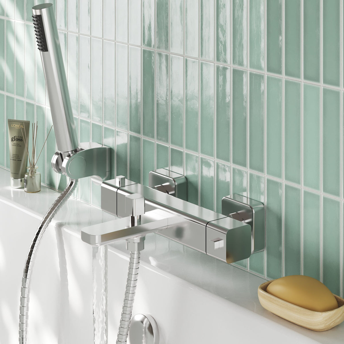 Modern Splash Chrome Wall Mounted Thermostatic Bath Shower Mixer