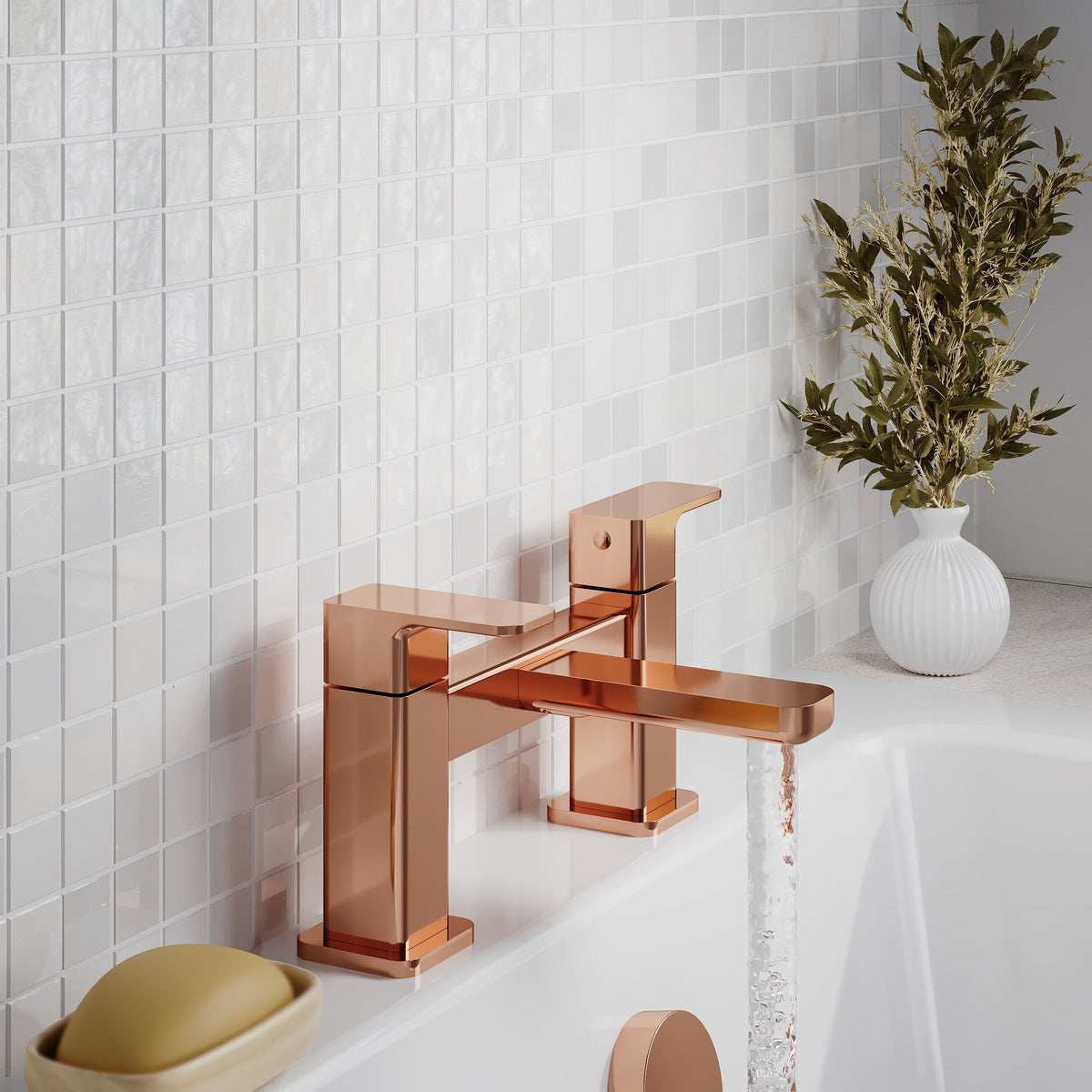 Modern Splash Brushed Bronze Deck Mounted Bath Filler