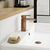 Modern Splash Brushed Bronze Mono Basin Mixer With Push Button Waste