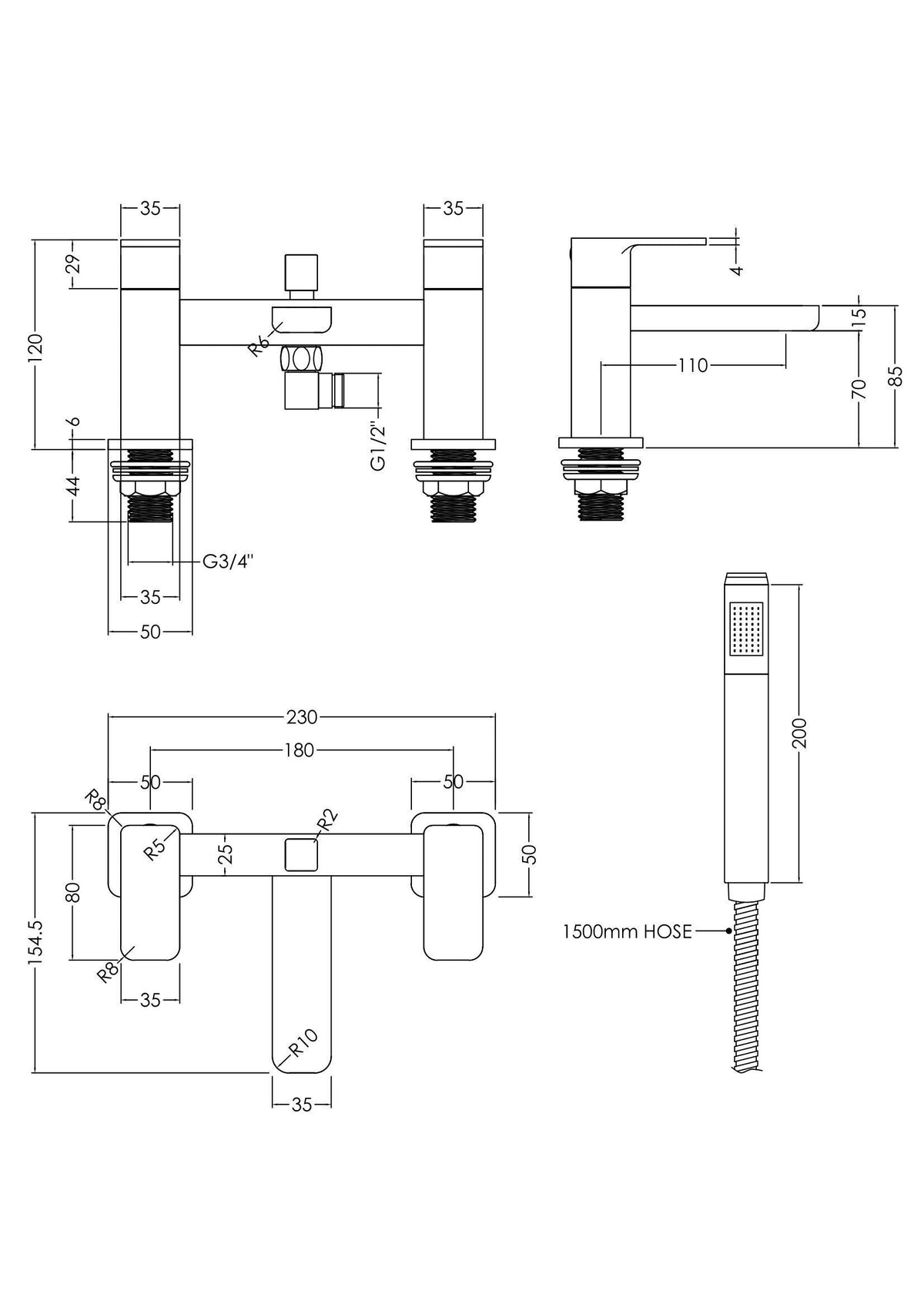 Modern Splash Chrome Deck Mounted Bath Shower Mixer With Kit