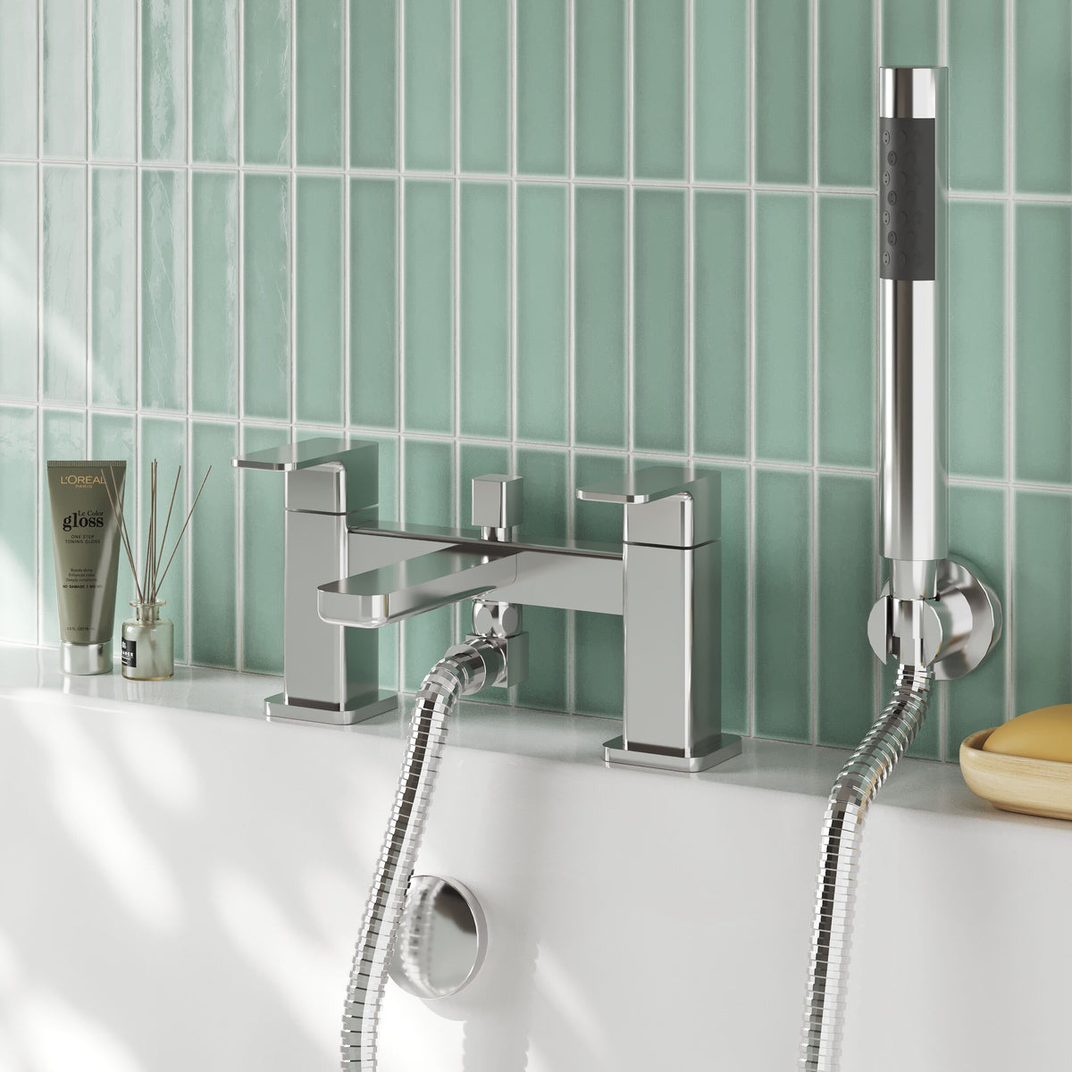 Modern Splash Chrome Deck Mounted Bath Shower Mixer With Kit