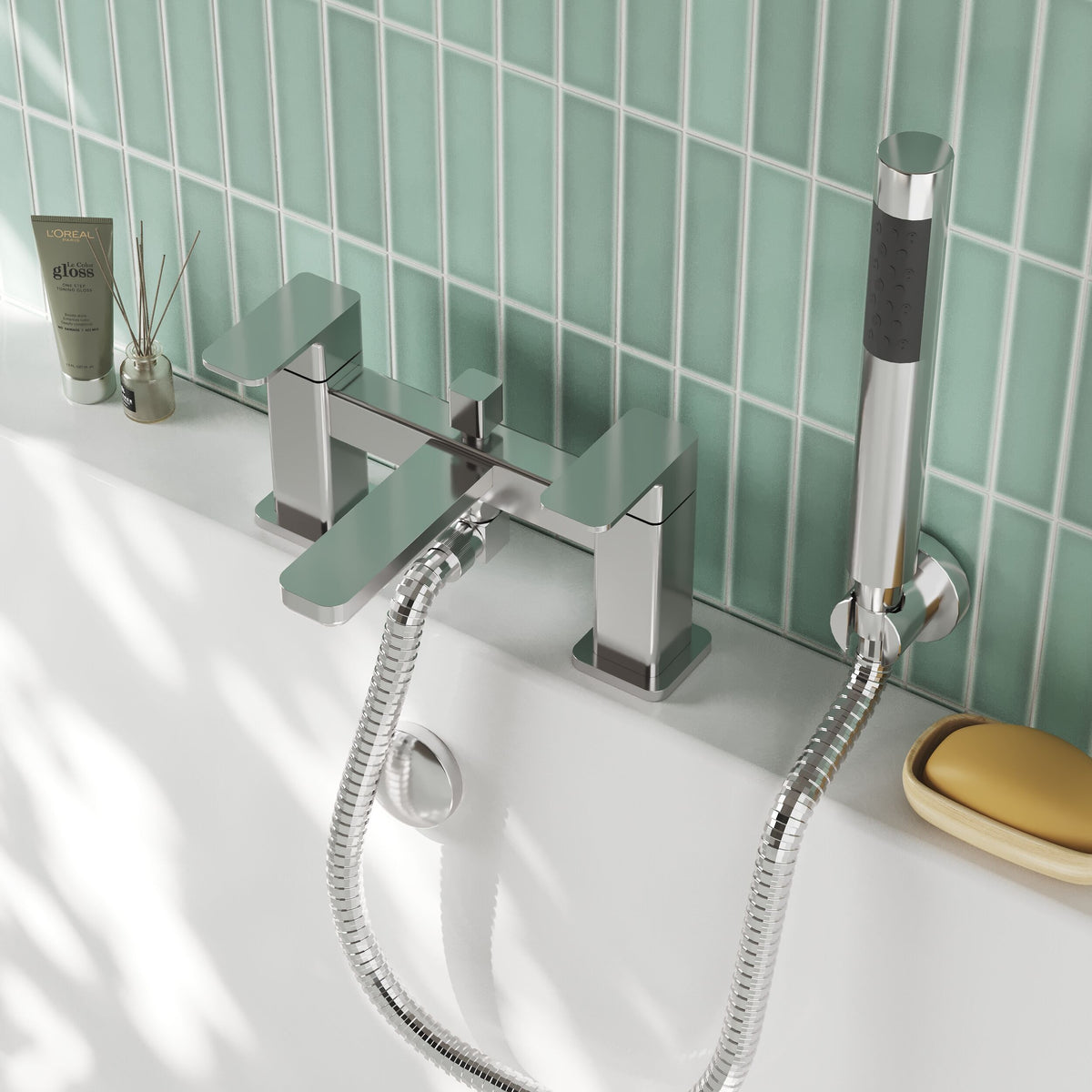 Modern Splash Chrome Deck Mounted Bath Shower Mixer With Kit