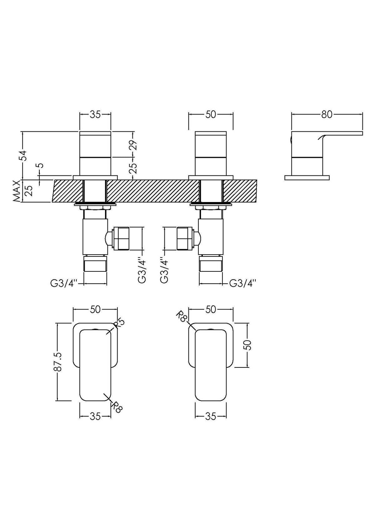 Modern Splash Chrome 3/4" Side Valves