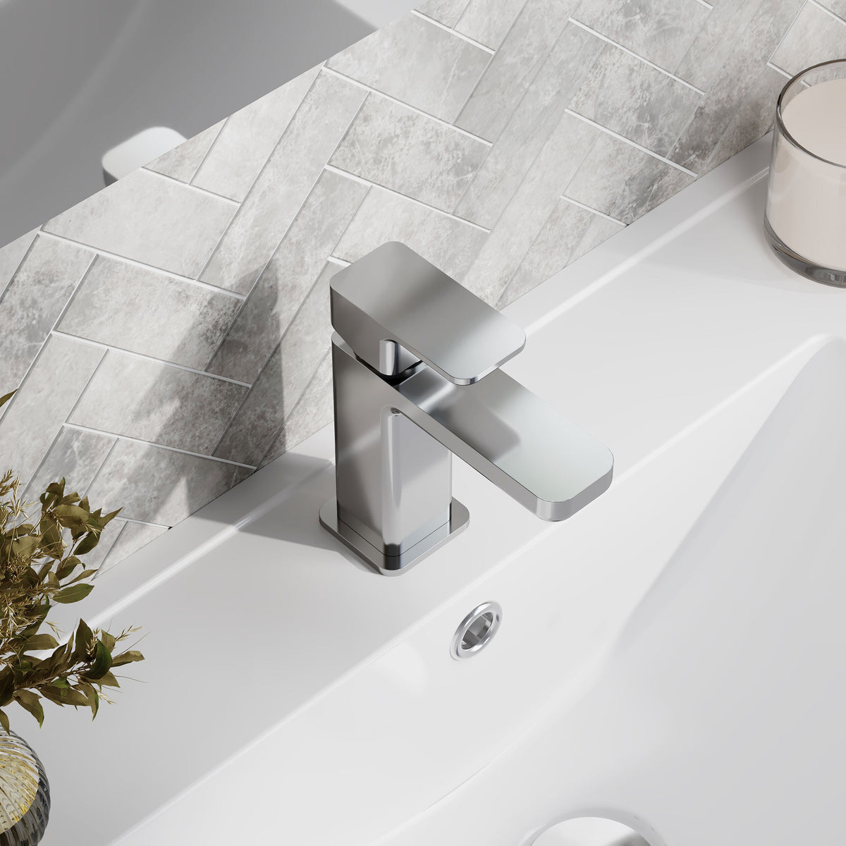 Modern Splash Chrome Mini Mono Basin Mixer With Push Button Waste