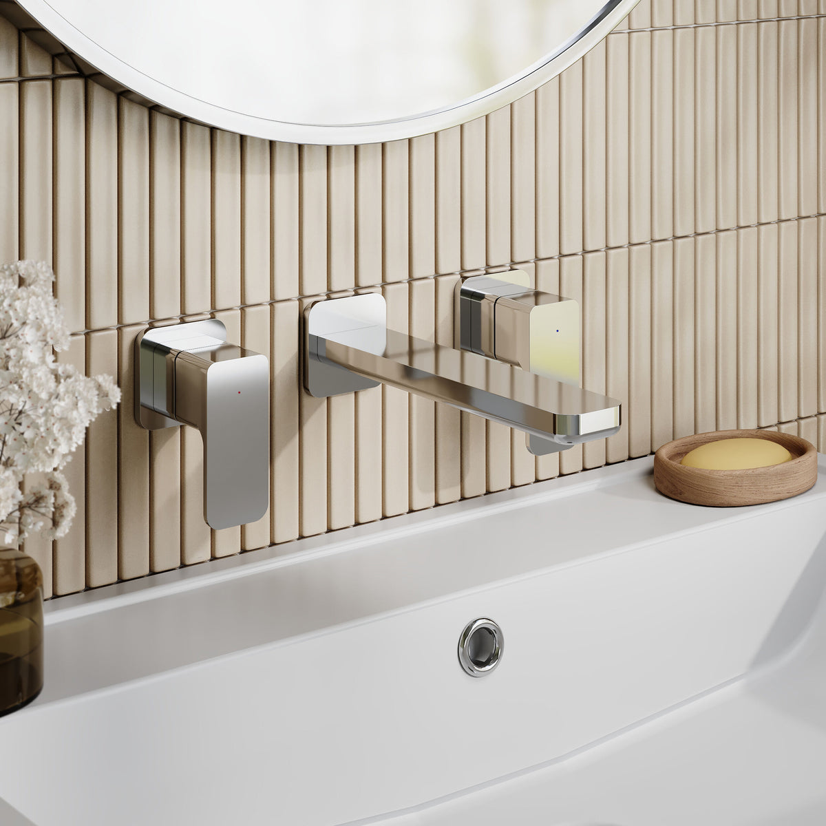 Modern Splash Chrome 3 Tap Hole Wall Mounted Basin Mixer