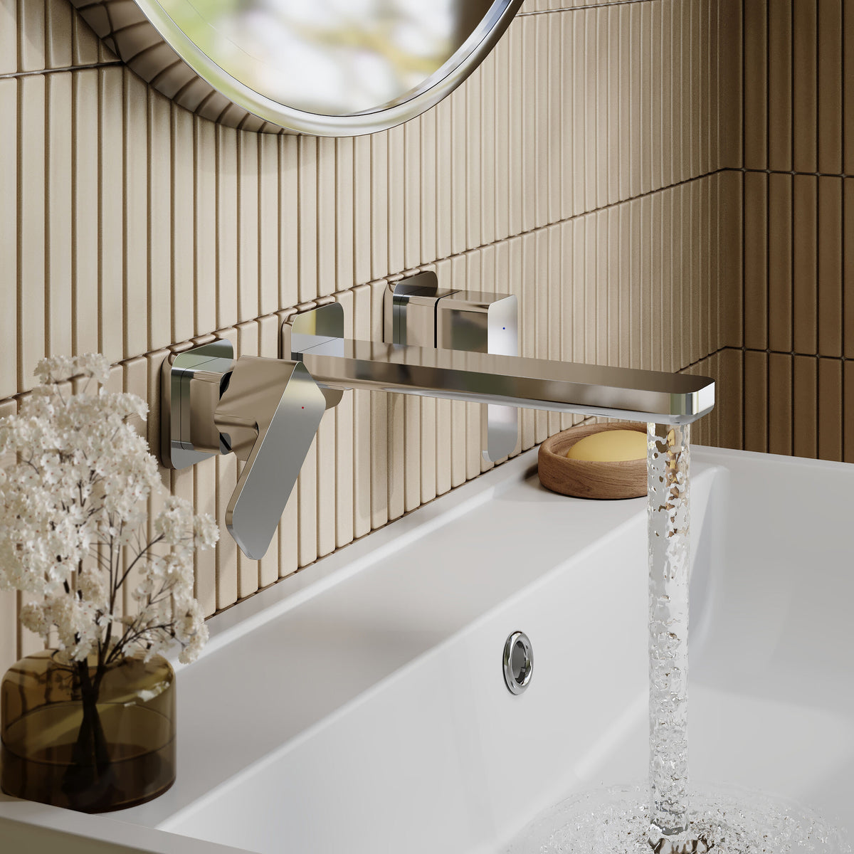 Modern Splash Chrome 3 Tap Hole Wall Mounted Basin Mixer