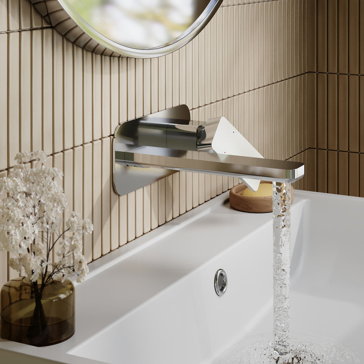 Modern Splash Chrome 2 Tap Hole Wall Mounted Basin Mixer With Plate