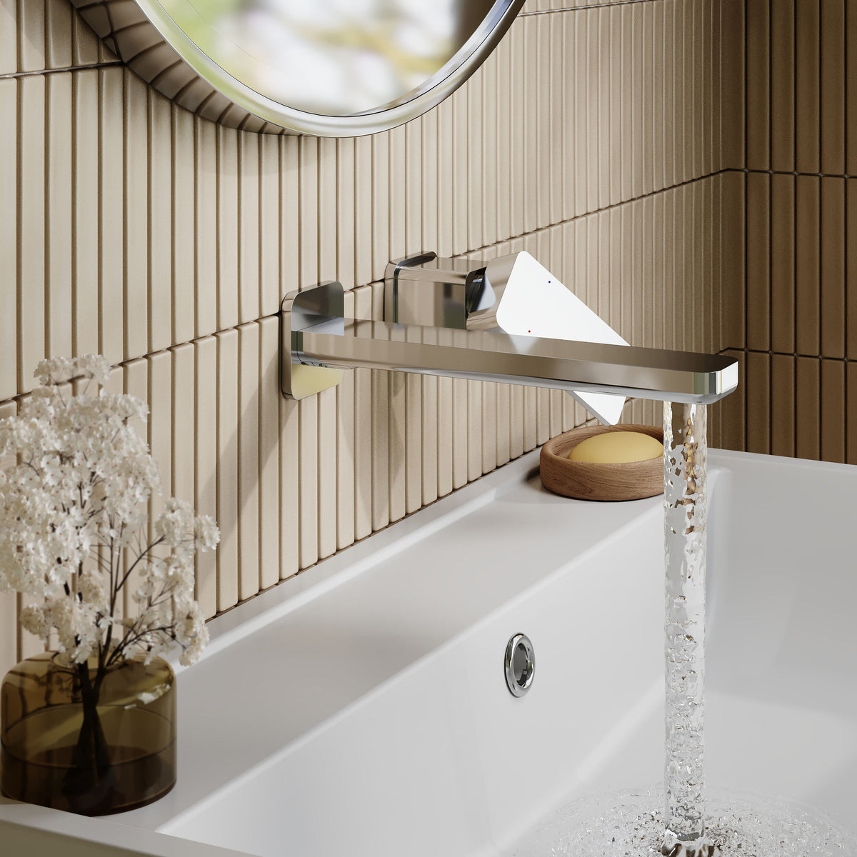 Modern Splash Chrome 2 Tap Hole Wall Mounted Basin Mixer