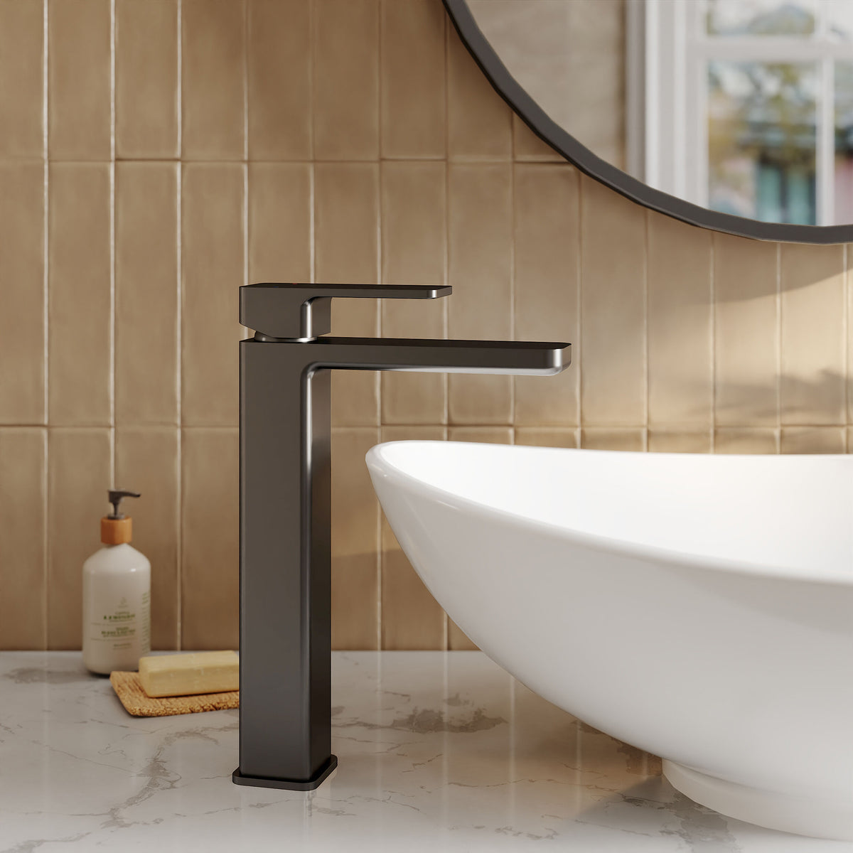 Modern Splash Matt Black High Rise Mono Basin Mixer