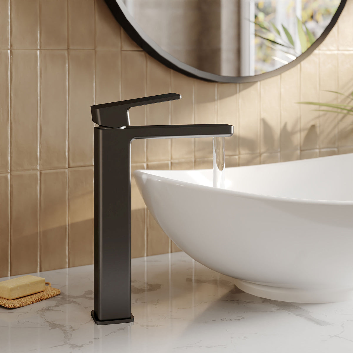 Modern Splash Matt Black High Rise Mono Basin Mixer