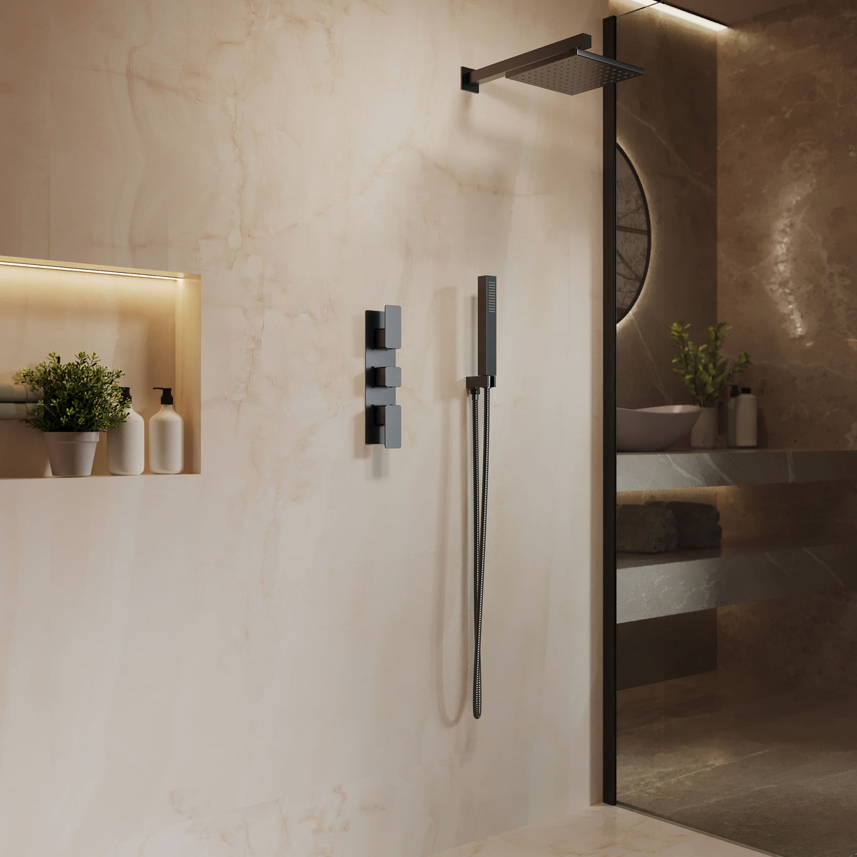Modern Splash Matt Black Triple Thermostatic Shower Valve