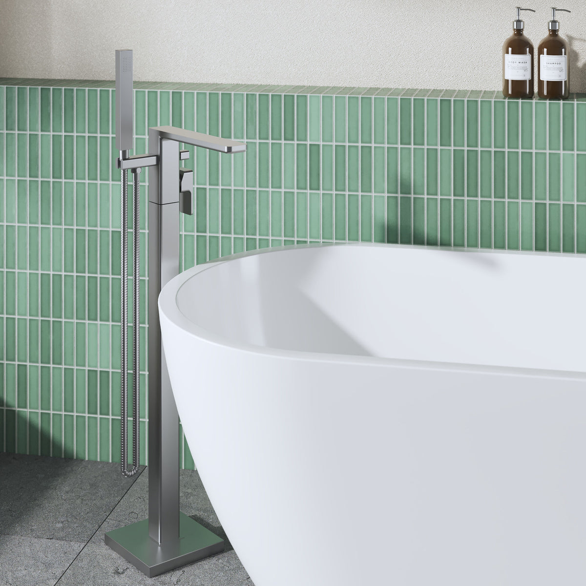 Modern Splash Brushed Pewter Freestandning Bath Shower Mixer