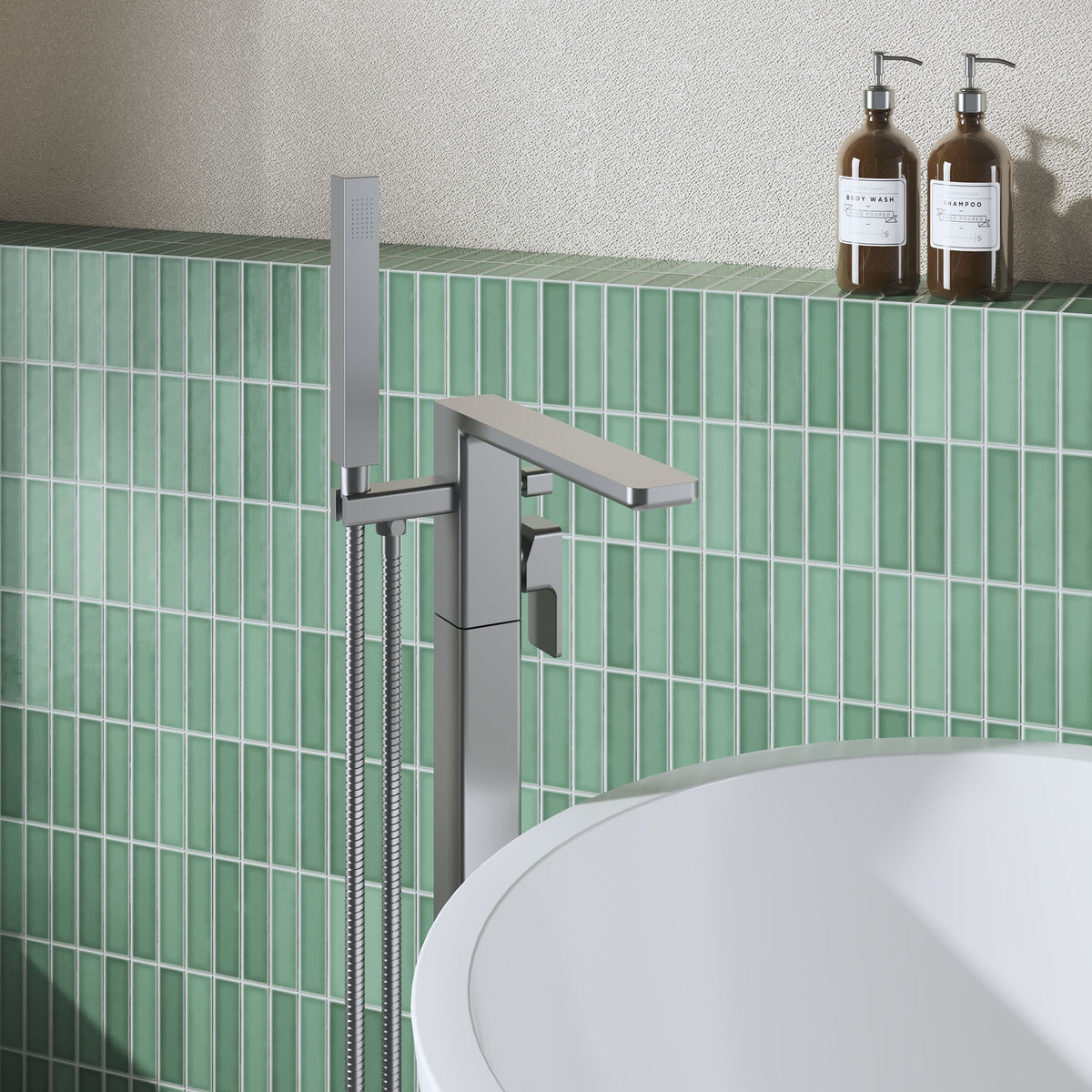 Modern Splash Brushed Pewter Freestandning Bath Shower Mixer