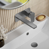 Modern Splash Brushed Pewter 2 Tap Hole Wall Mounted Basin Mixer