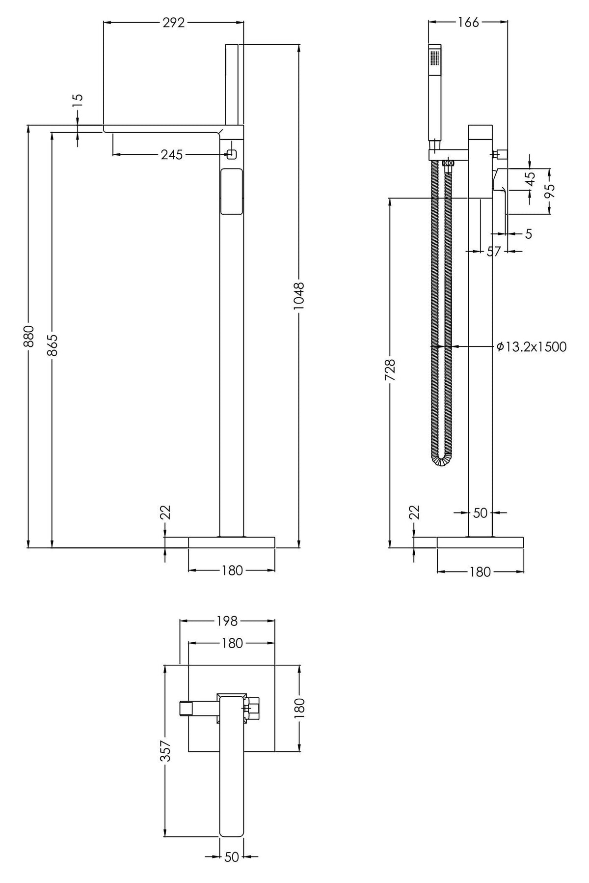 Modern Splash Brushed Brass Freestanding Bath Shower Mixer