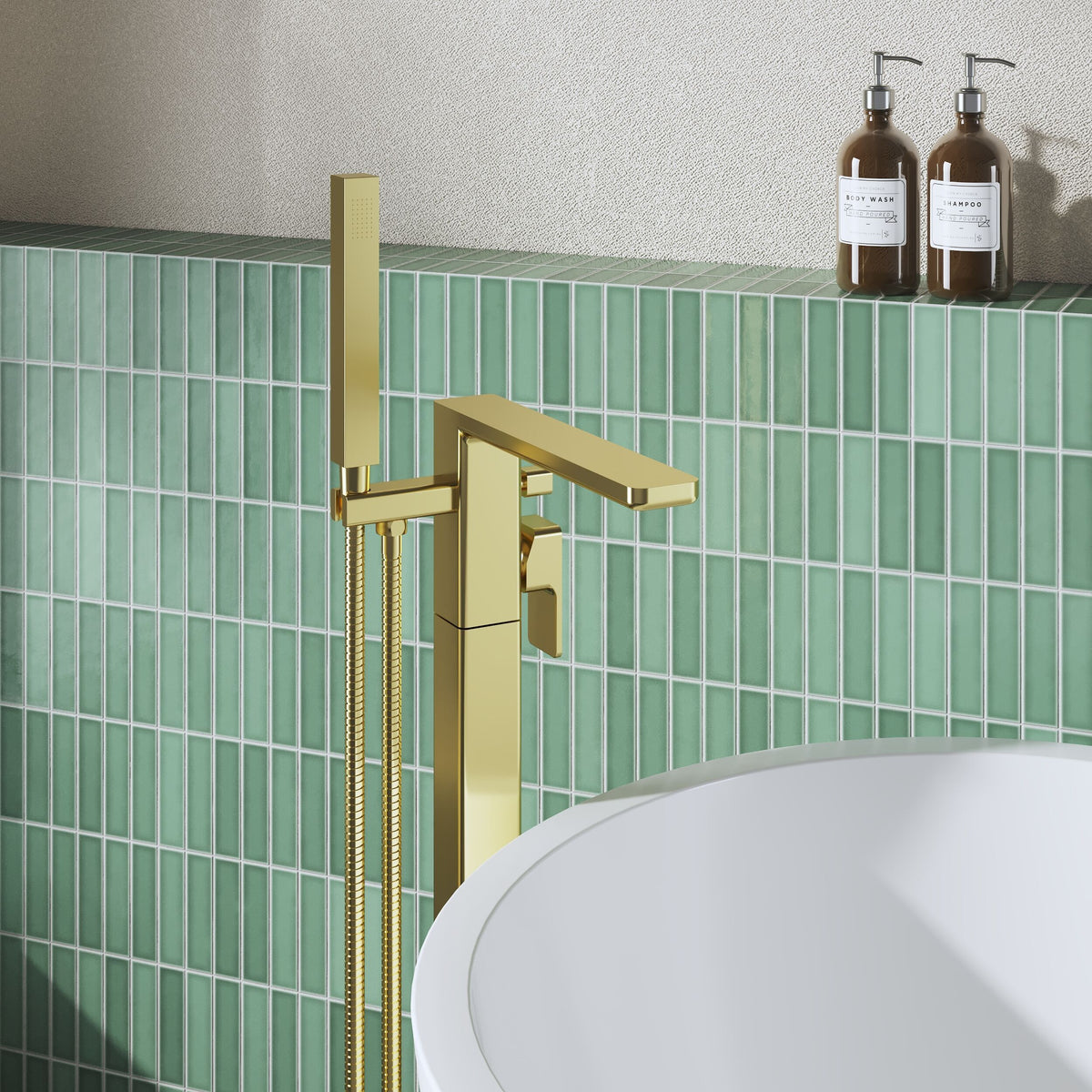Modern Splash Brushed Brass Freestanding Bath Shower Mixer