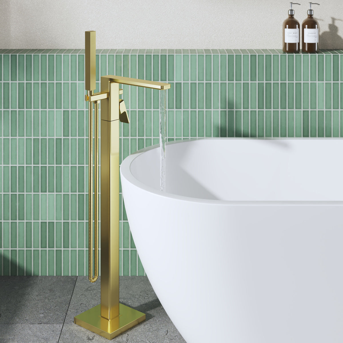 Modern Splash Brushed Brass Freestanding Bath Shower Mixer
