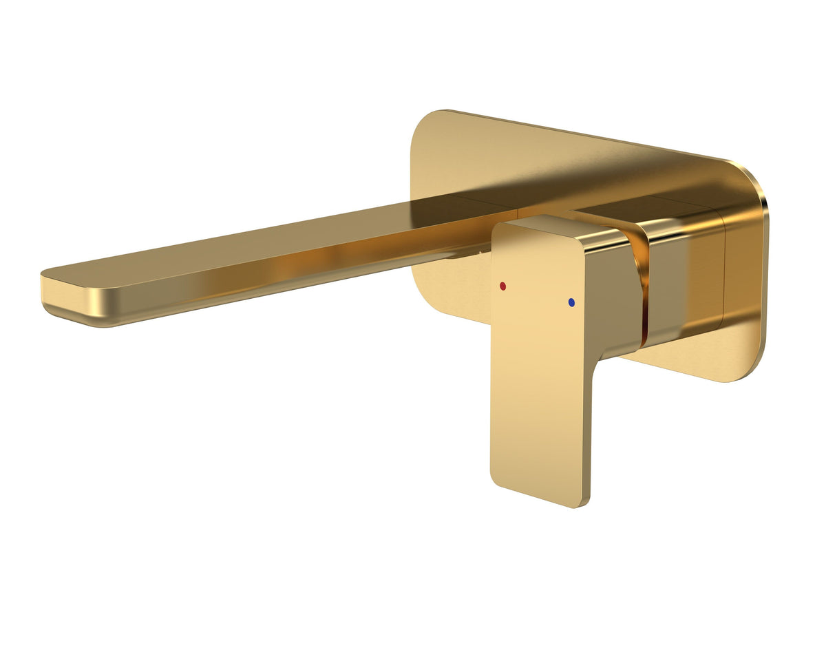 Modern Splash Brushed Brass 2 Tap Hole Wall Mounted Basin Mixer