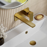 Modern Splash Brushed Brass 2 Tap Hole Wall Mounted Basin Mixer