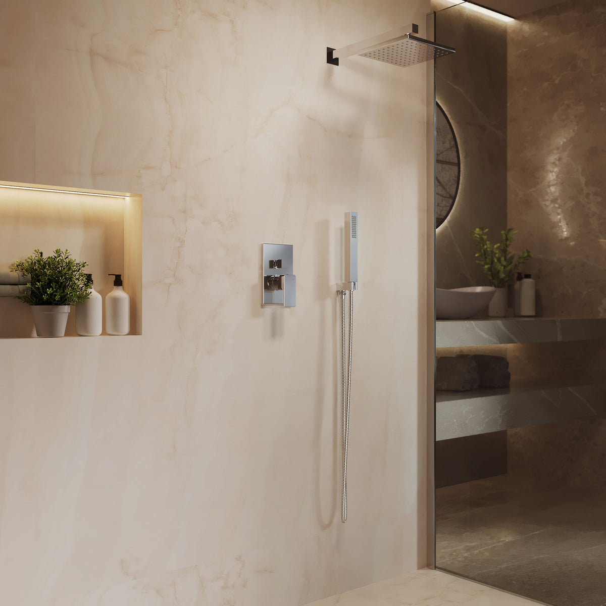 Modern Splash Chrome Manual Twin Shower Valve With Diverter