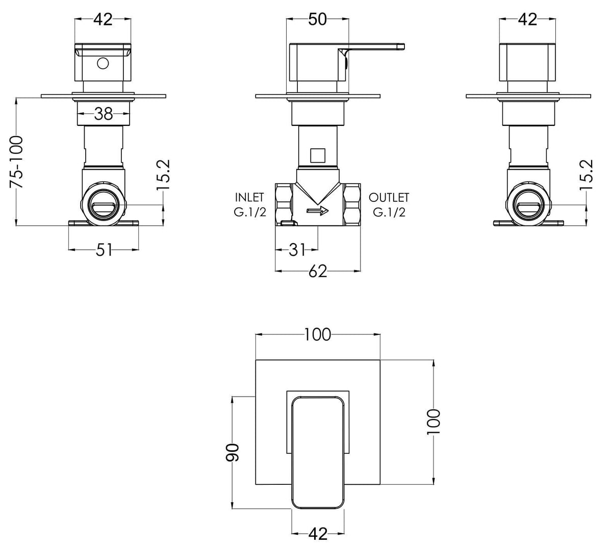 Modern Splash Chrome Concealed Shower Valve