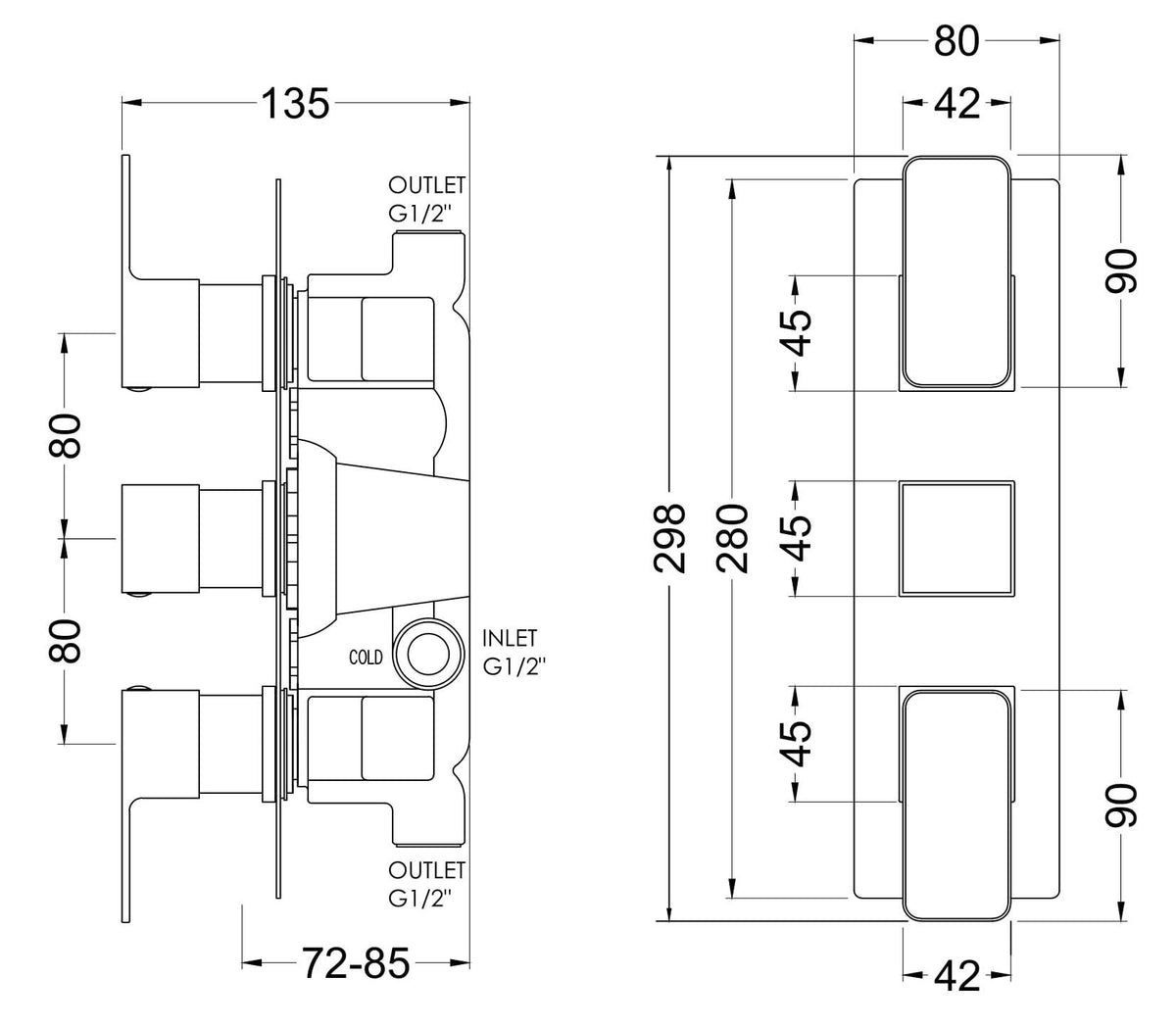 Modern Splash Chrome Triple Thermostatic Shower Valve