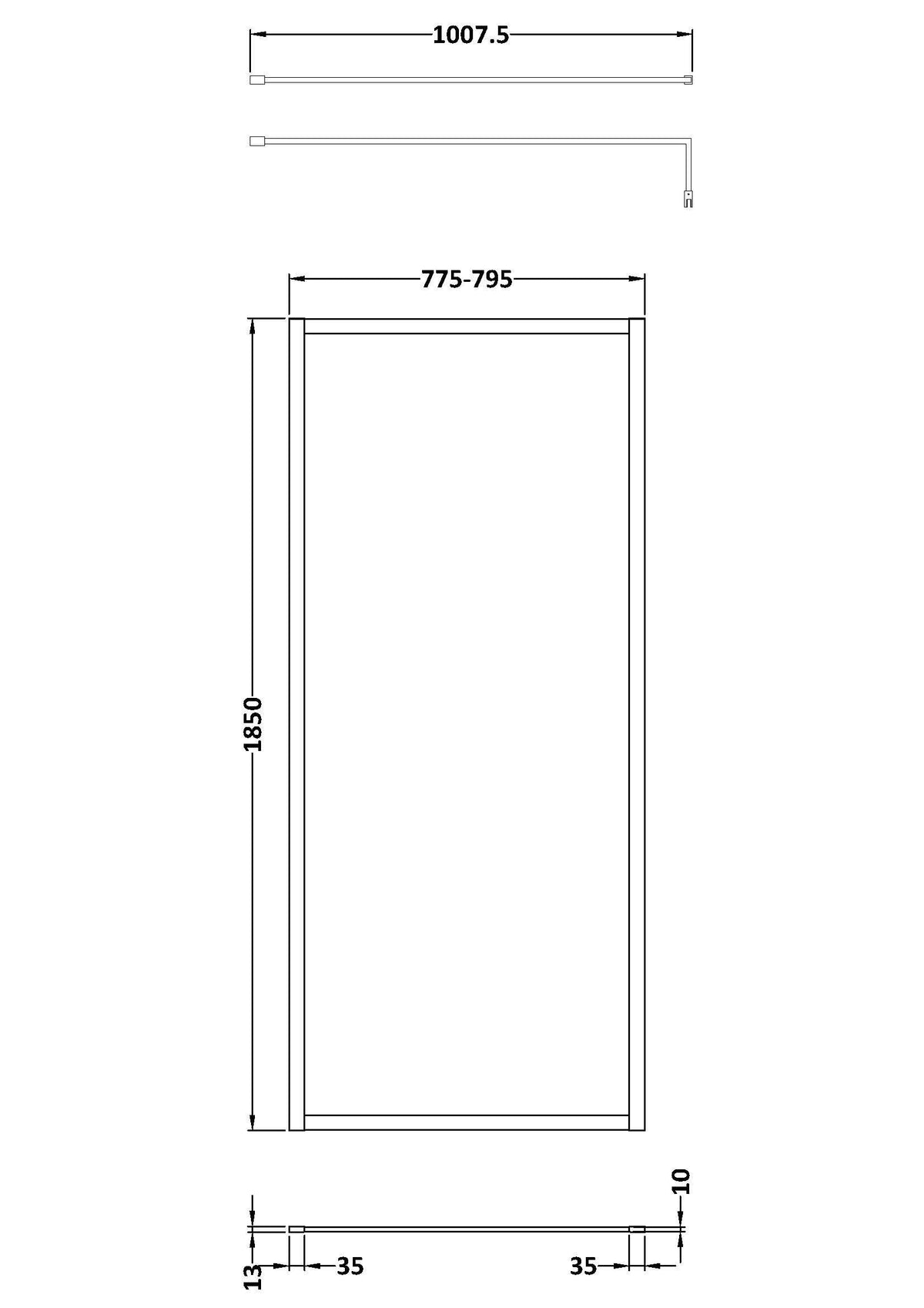Modern Splash 800mm Brushed Brass Outer Frame  Wetroom Screen