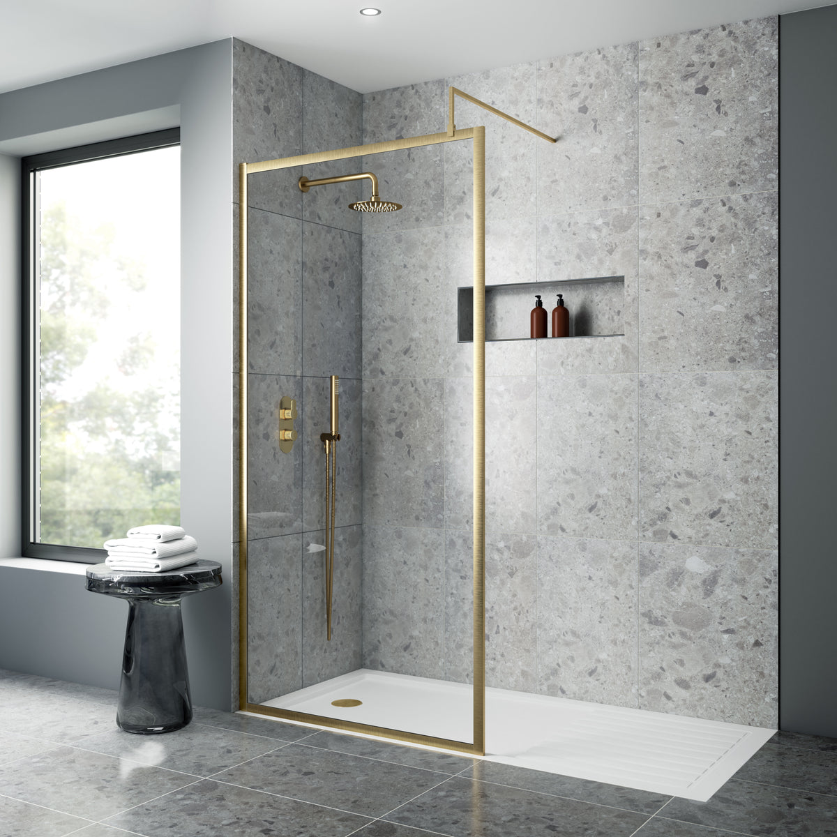Modern Splash 900mm Brushed Brass Outer Frame  Wetroom Screen
