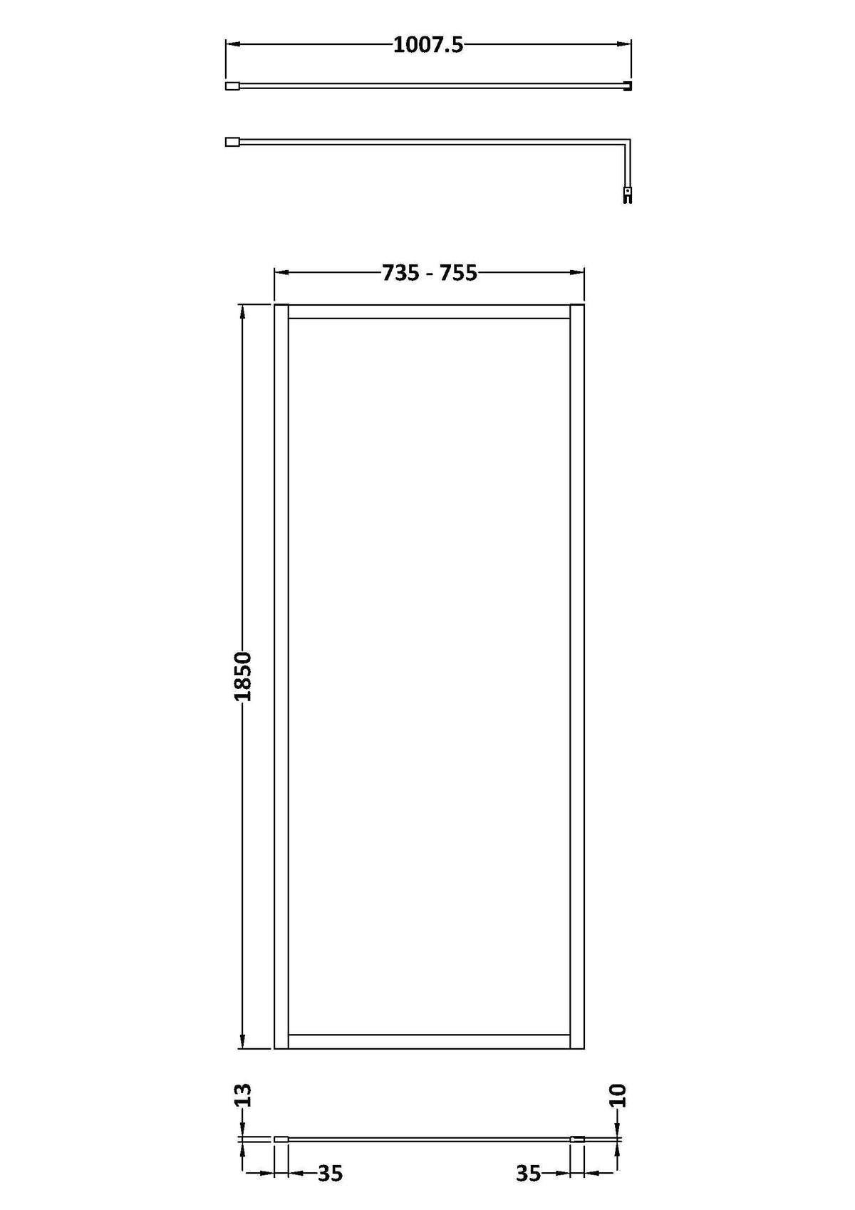 Modern Splash 760mm Matt Black Outer Frame Wetroom Screen