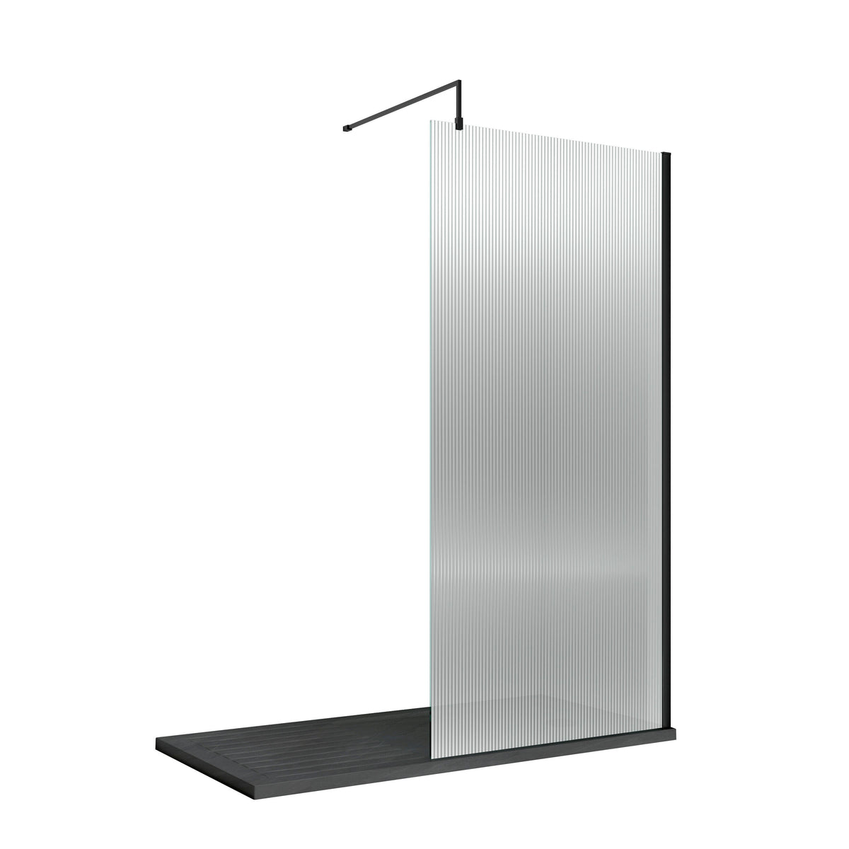 Modern Splash 1000mm Matt Black Fluted Wetroom Screen With Support Bar