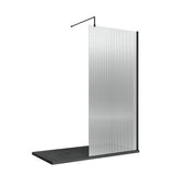 Modern Splash 1000mm Matt Black Fluted Wetroom Screen With Support Bar
