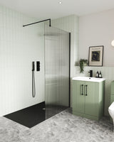 Modern Splash 1000mm Matt Black Fluted Wetroom Screen With Support Bar