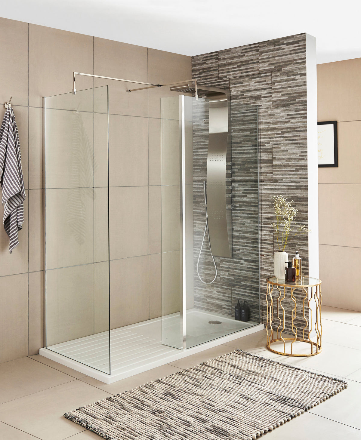 Modern Splash 250mm Chrome Fixed Return Wetroom Screen