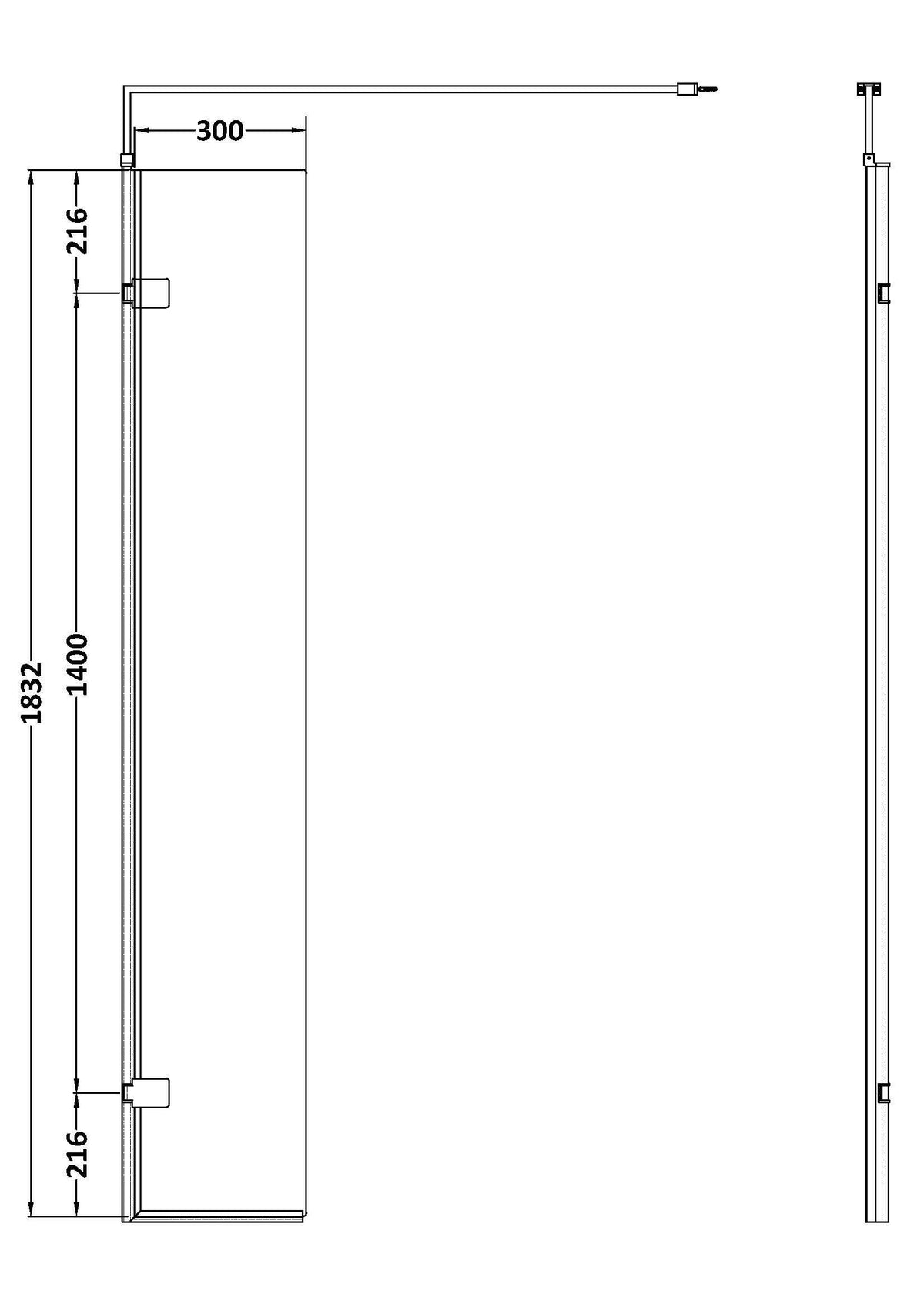 Modern Splash 300mm Chrome Hinged Wetroom Screen With Support Bar