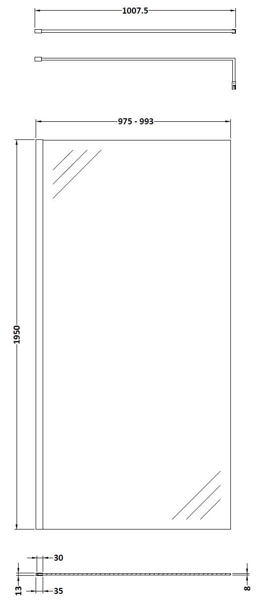 Hudson Reed 1000mm Chrome Wetroom Panel