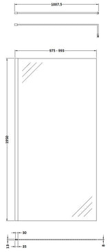 Hudson Reed 1000mm Chrome Wetroom Panel