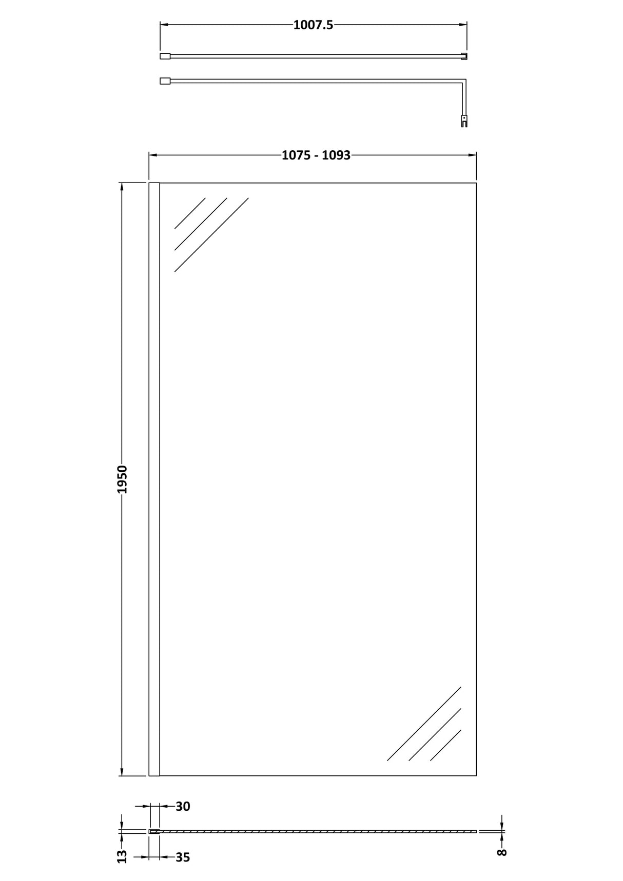Hudson Reed 1100mm Chrome Wetroom Panel