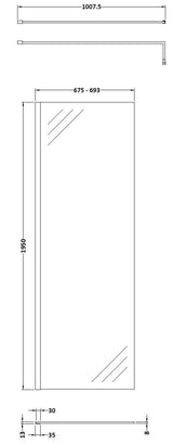 Hudson Reed 700mm Chrome Wetroom Screen With Support Bar