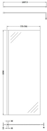 Hudson Reed 800mm Chrome Wetroom Screen With Support Bar