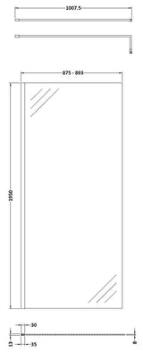 Hudson Reed 900mm Chrome Wetroom Screen With Support Bar