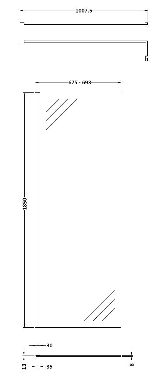 Modern Splash 700mm Chrome Wetroom Screen With Support Bar