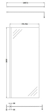 Modern Splash 800mm Chrome Wetroom Screen With Support Bar